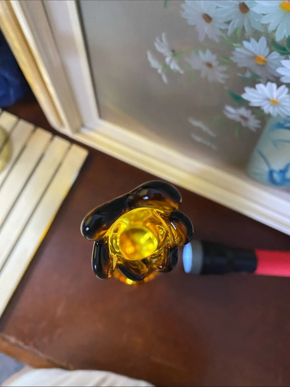 MCM Viking Glass Honey Amber Epic Column Swung Vase 18